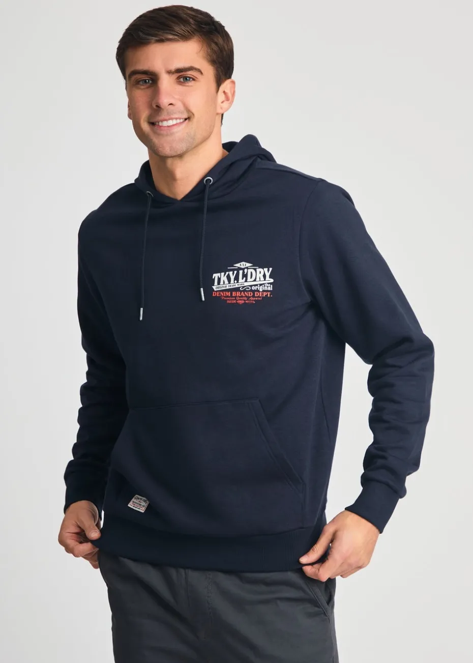 Tokyo Laundry Navy Printed Hoody With Drawcord