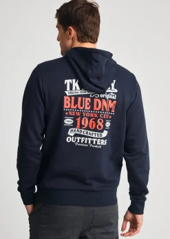 Tokyo Laundry Navy Printed Hoody With Drawcord