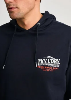 Tokyo Laundry Navy Printed Hoody With Drawcord