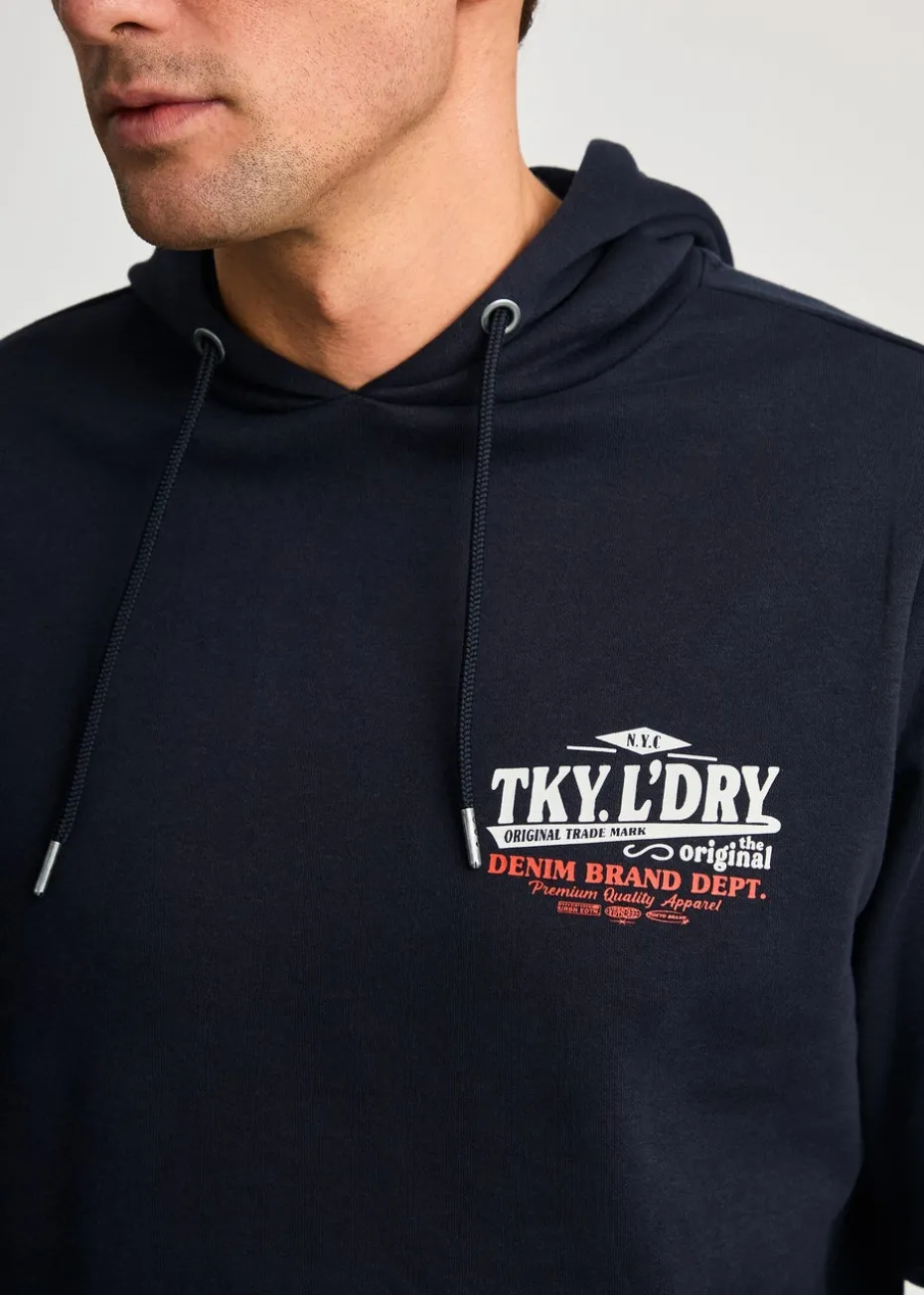 Tokyo Laundry Navy Printed Hoody With Drawcord
