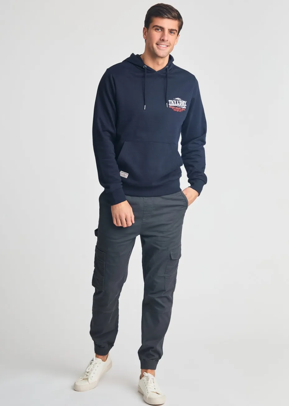 Tokyo Laundry Navy Printed Hoody With Drawcord