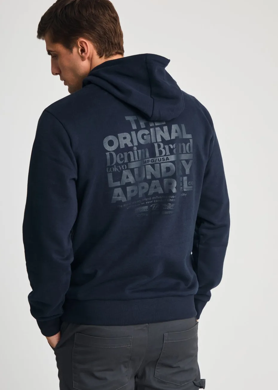 Tokyo Laundry Navy Printed Hoody With Drawcord