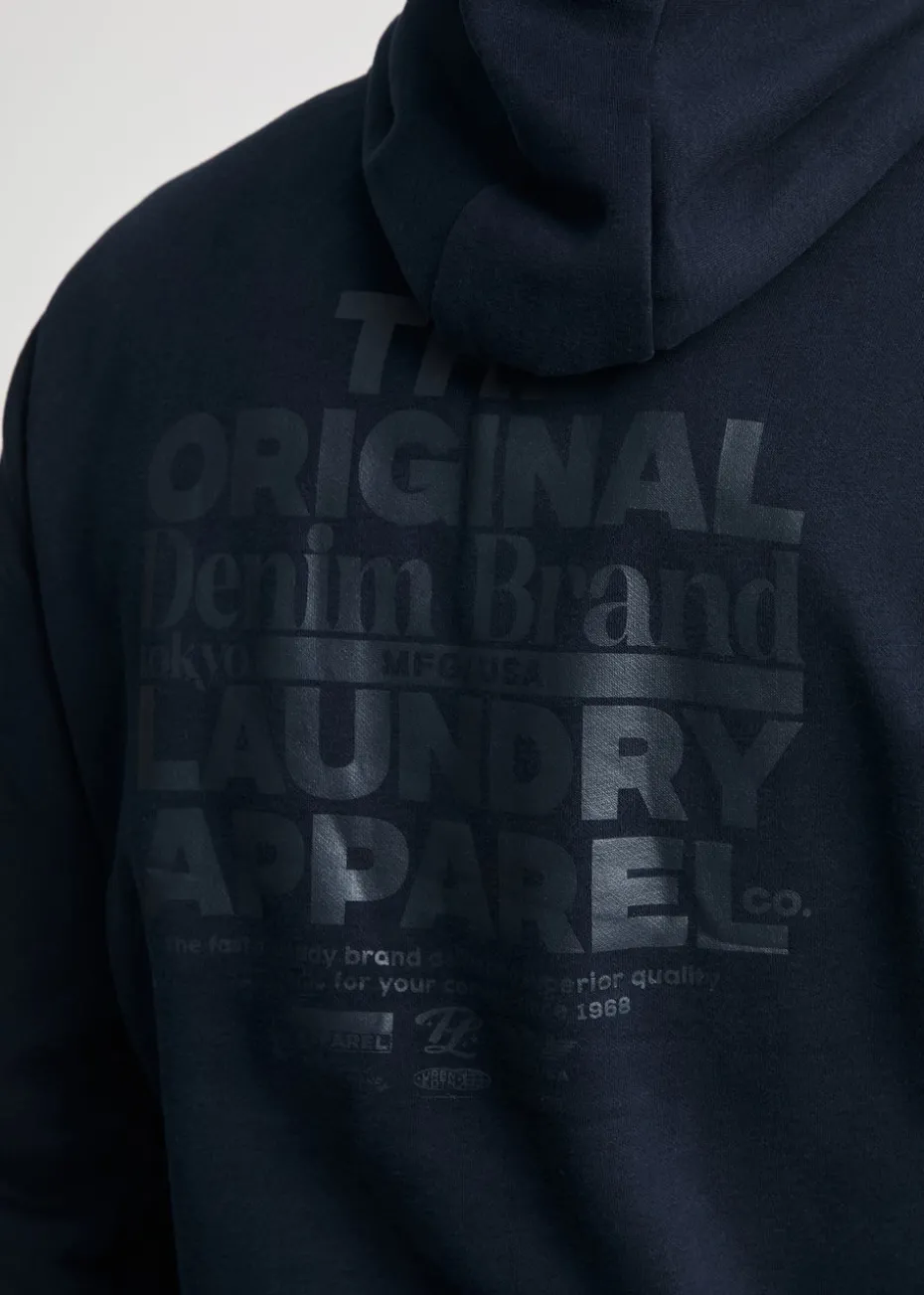 Tokyo Laundry Navy Printed Hoody With Drawcord