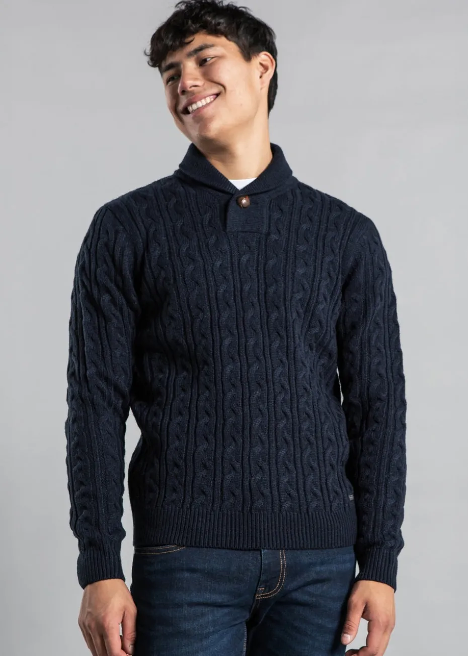 Tokyo Laundry Navy Shawl Neck Cable Knit Jumper
