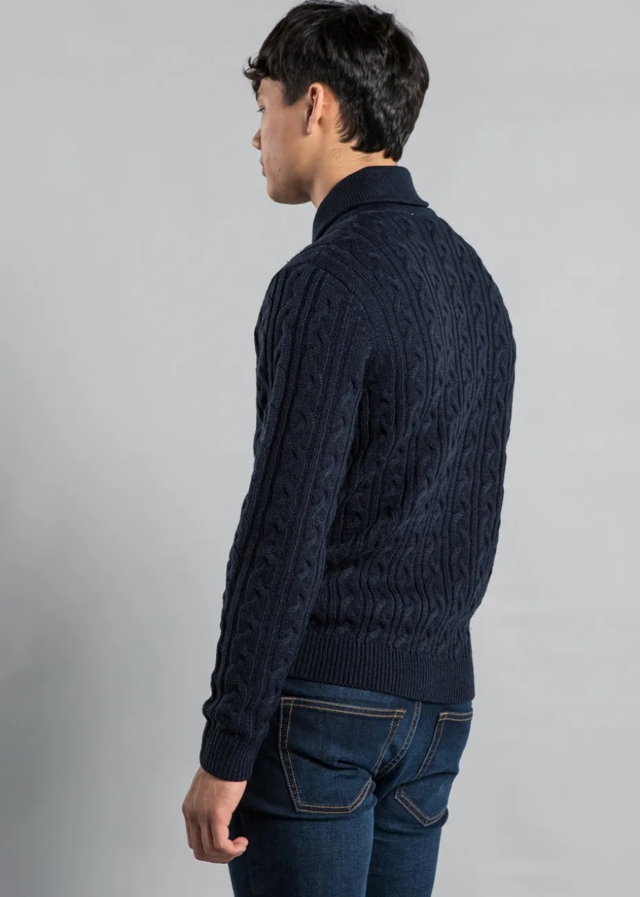 Tokyo Laundry Navy Shawl Neck Cable Knit Jumper