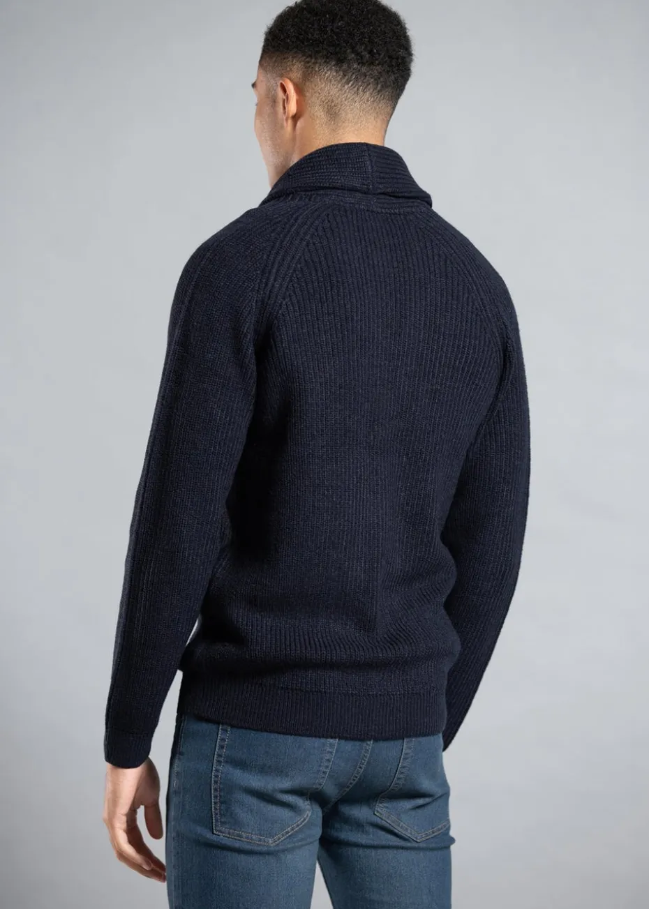 Tokyo Laundry Navy Shawl Neck Ribbed Cardigan