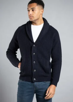 Tokyo Laundry Navy Shawl Neck Ribbed Cardigan