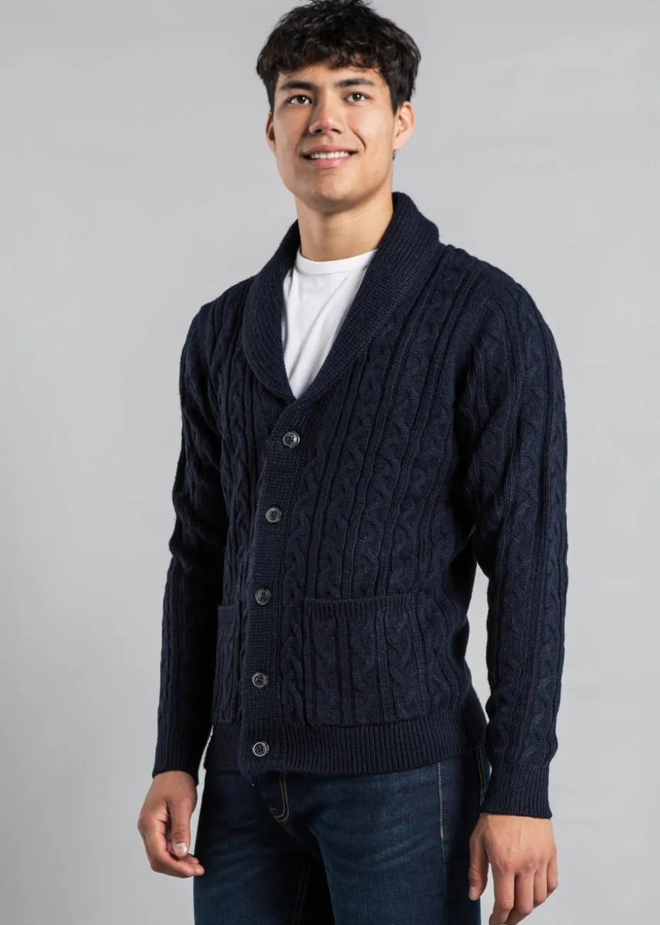 Tokyo Laundry Navy Shawl Neck Cable Knit Cardigan