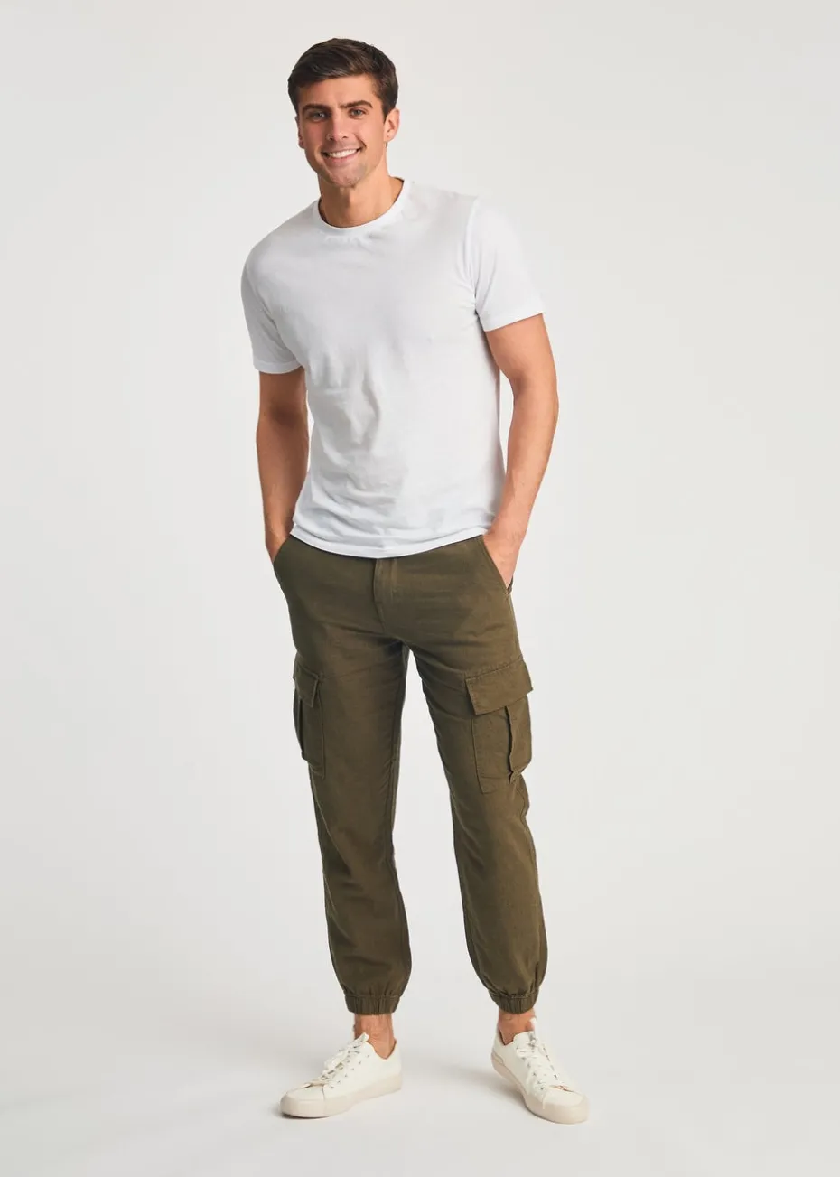 Tokyo Laundry Olive Linen Blend Cargo-Style Trousers