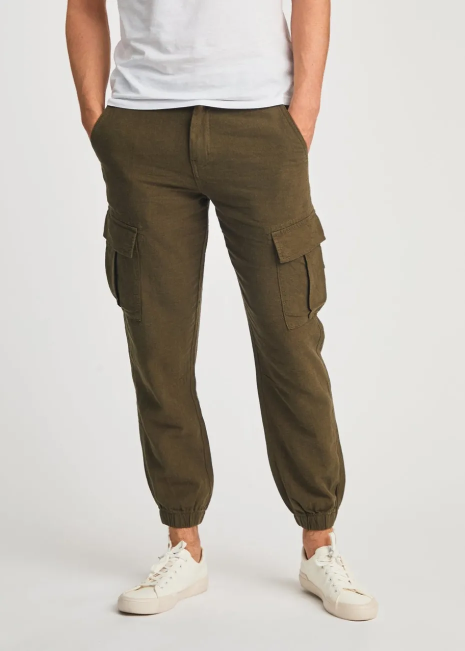 Tokyo Laundry Olive Linen Blend Cargo-Style Trousers