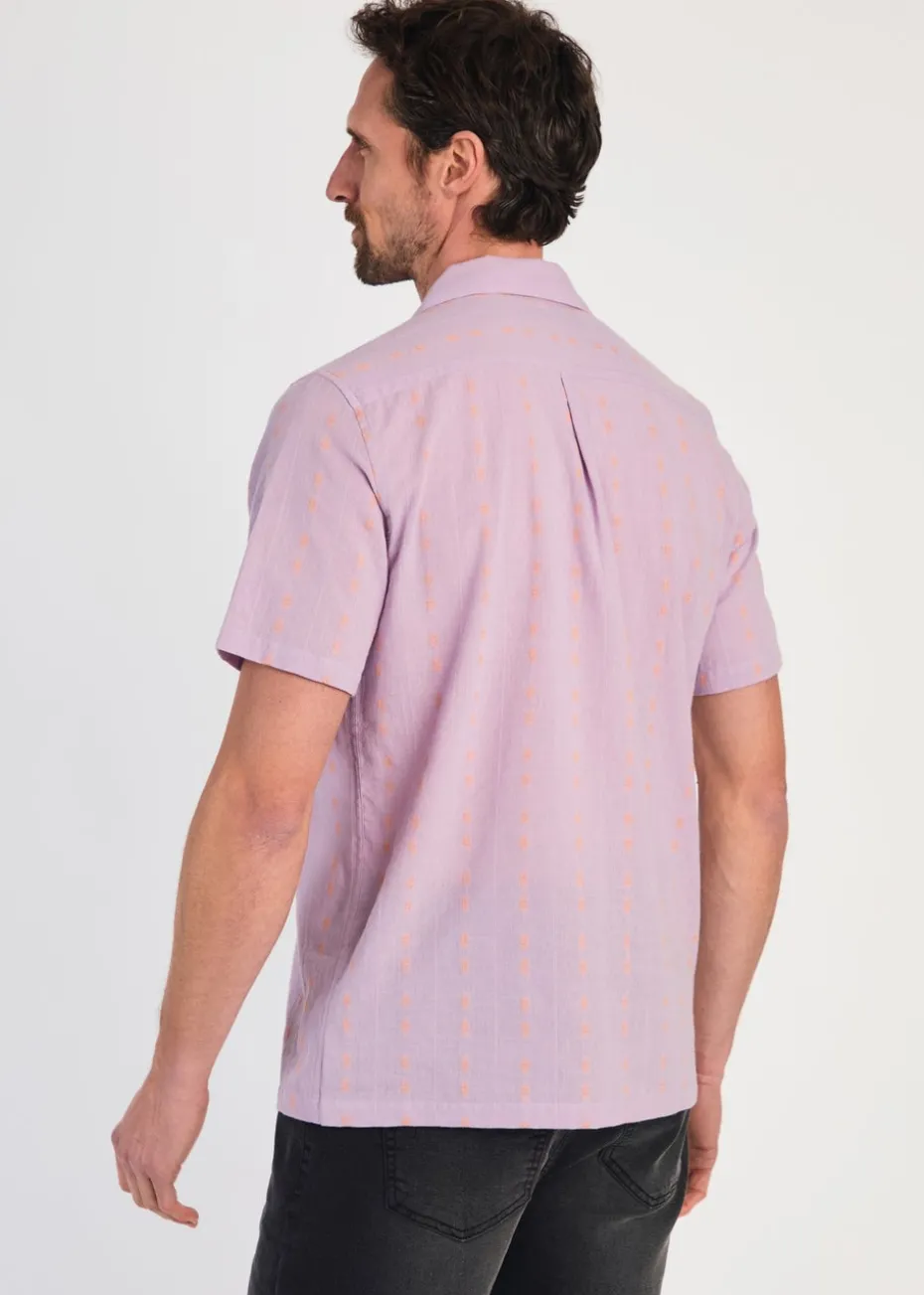 Tokyo Laundry Purple Cotton Short Sleeve Embroidered Shirt