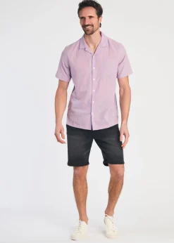 Tokyo Laundry Purple Cotton Short Sleeve Embroidered Shirt