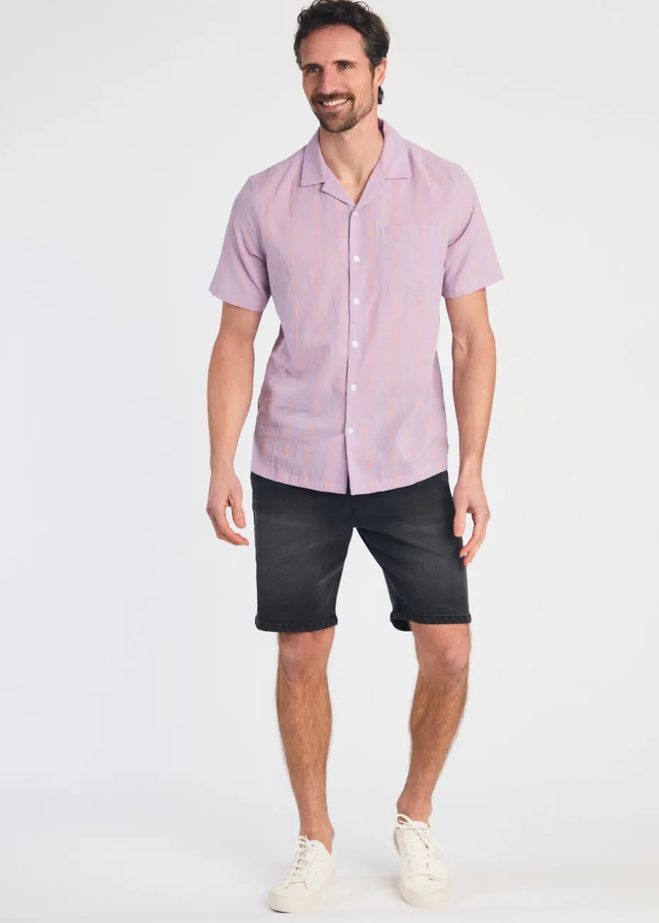 Tokyo Laundry Purple Cotton Short Sleeve Embroidered Shirt