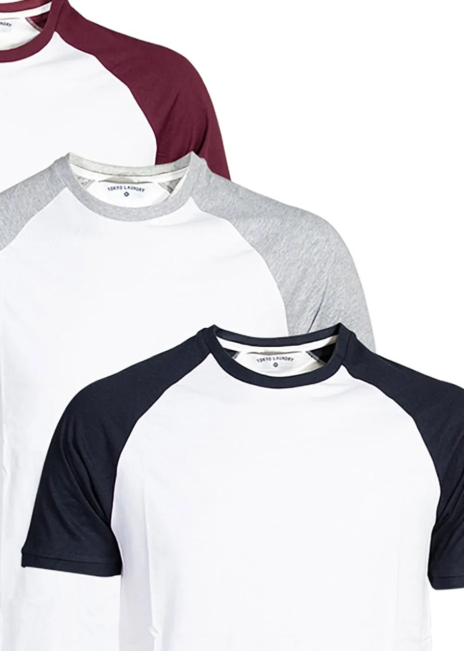Tokyo Laundry White Raglan Short Sleeve T-Shirts 3-Pack
