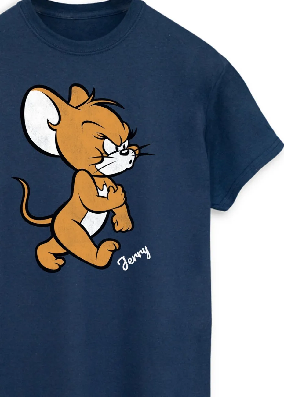 Tom & Jerry Angry Mouse Adult Navy Printed T-Shirt
