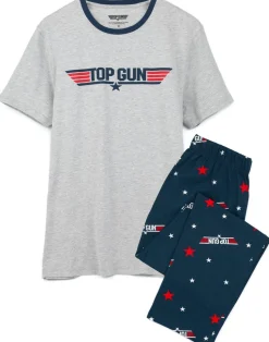 Top Gun Mens Black All Over Print Bottoms Pyjama Set