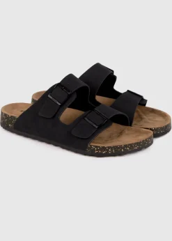 Totes Black PU Double Buckle Slider