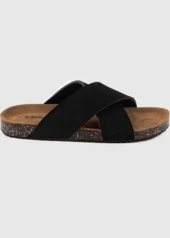 Totes Black Suede Cross Strap Sandal