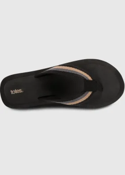 Totes Black Tape Toe Post Sandal