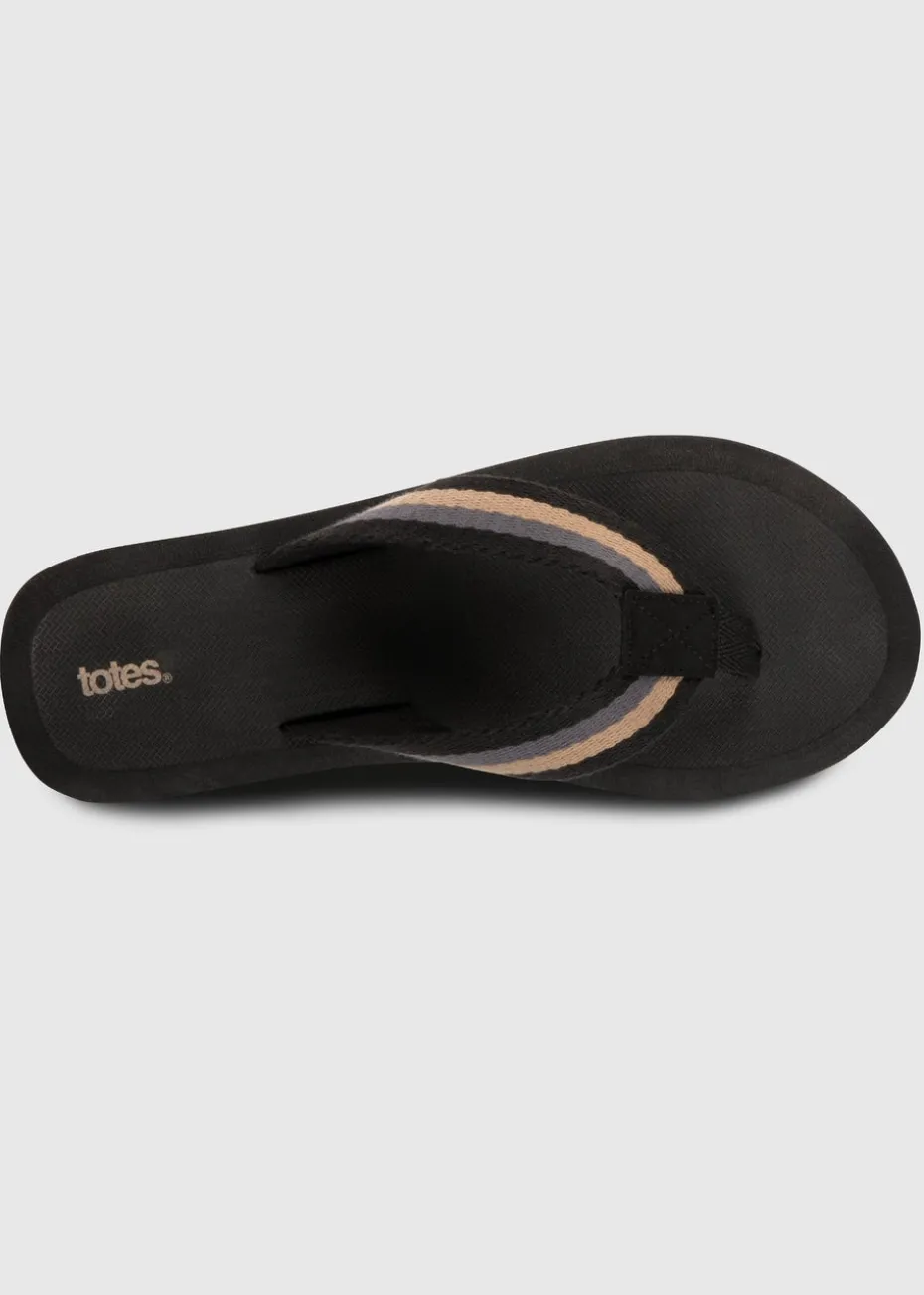 Totes Black Tape Toe Post Sandal