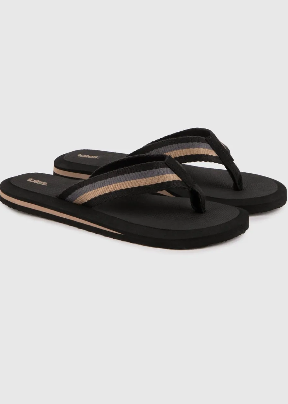 Totes Black Tape Toe Post Sandal
