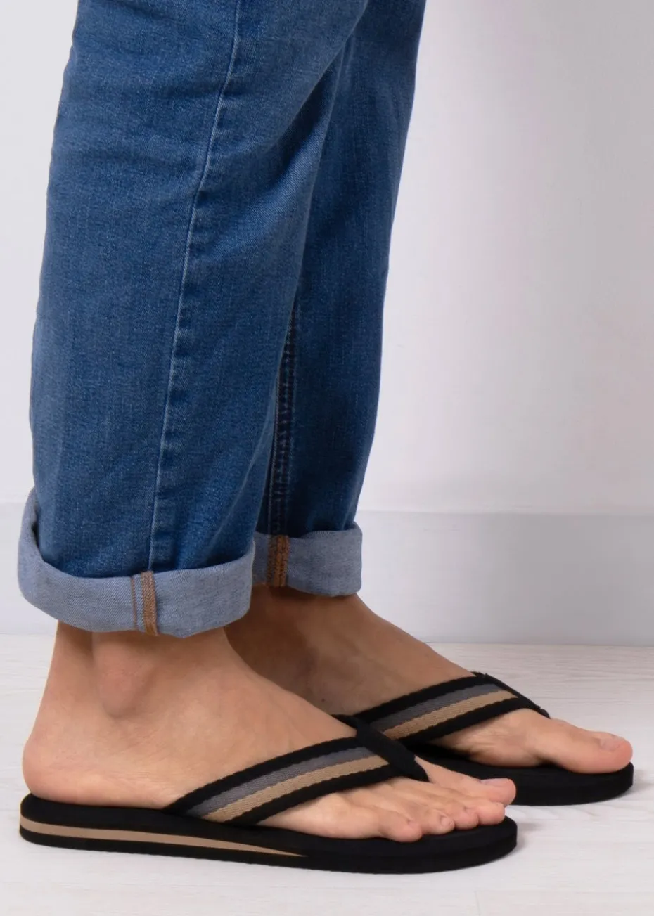 Totes Black Tape Toe Post Sandal