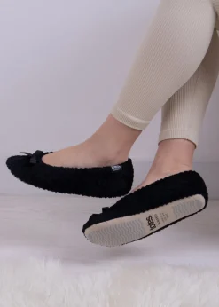 Totes Isotoner Black Ladies Popcorn Ballet Slippers