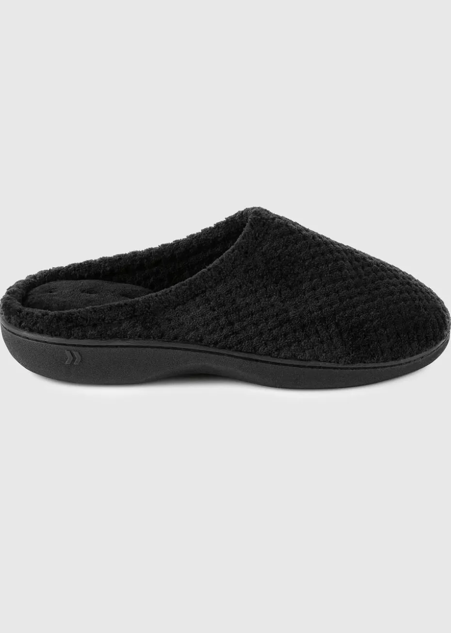 Totes Isotoner Black Popcorn Terry Mule Slippers