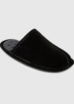Totes Isotoner Black Real Suede Mule Slipper