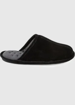 Totes Isotoner Black Real Suede Mule Slipper