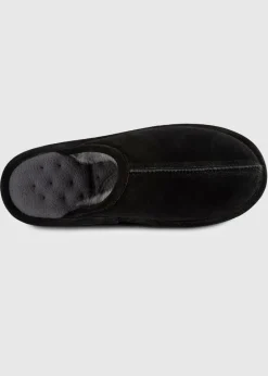 Totes Isotoner Black Real Suede Mule Slipper