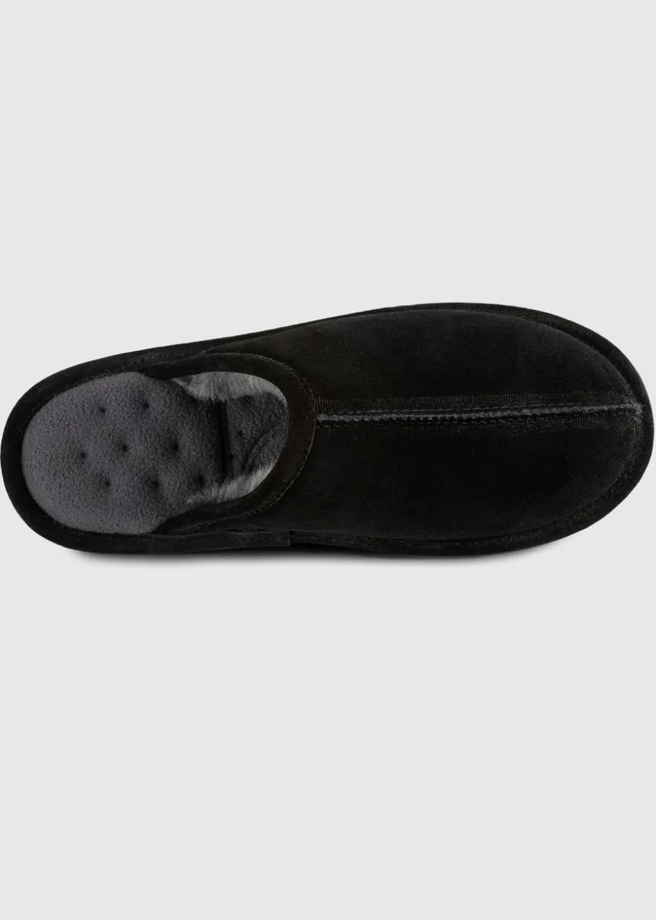 Totes Isotoner Black Real Suede Mule Slipper