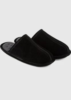 Totes Isotoner Black Real Suede Mule Slipper