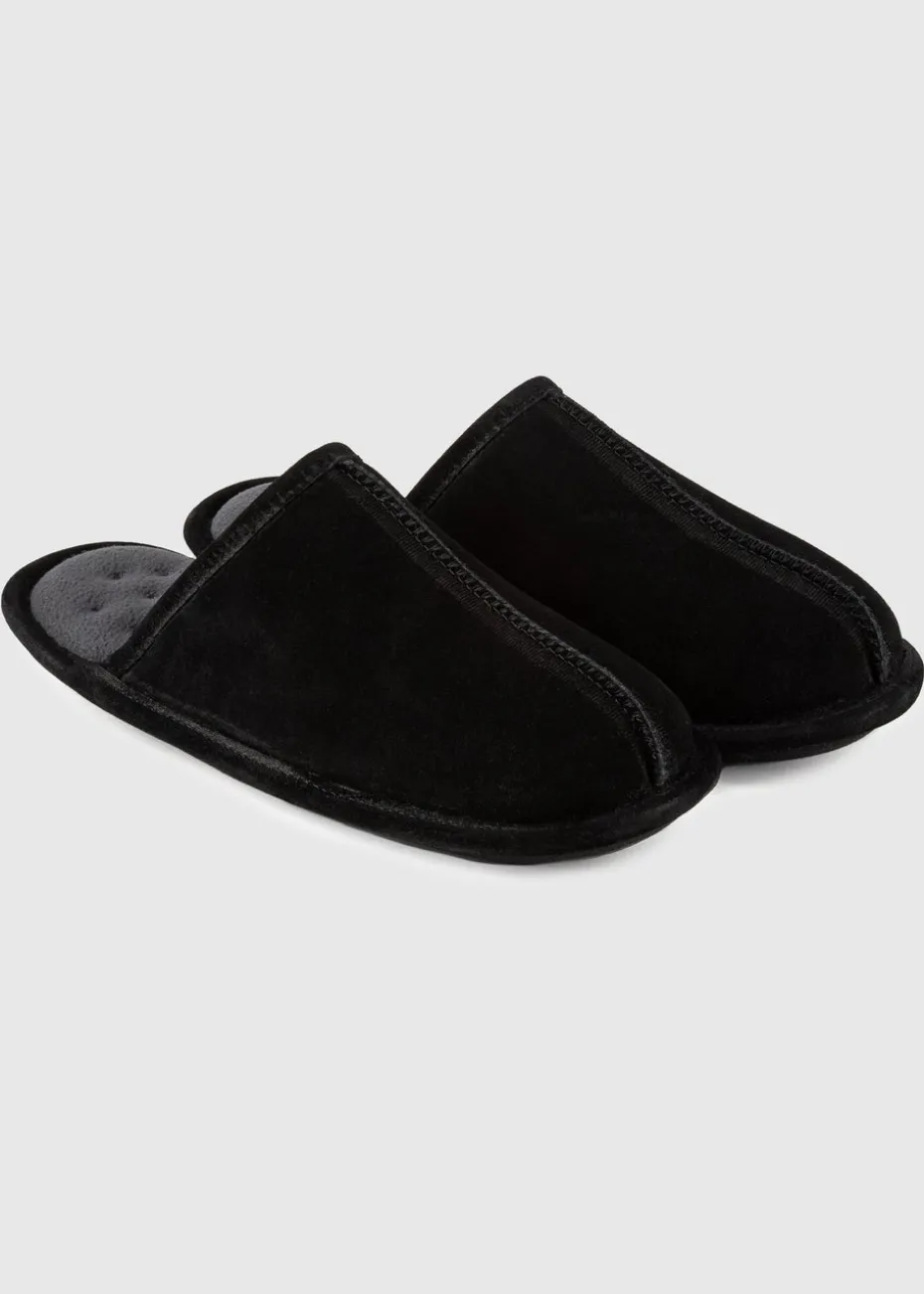 Totes Isotoner Black Real Suede Mule Slipper