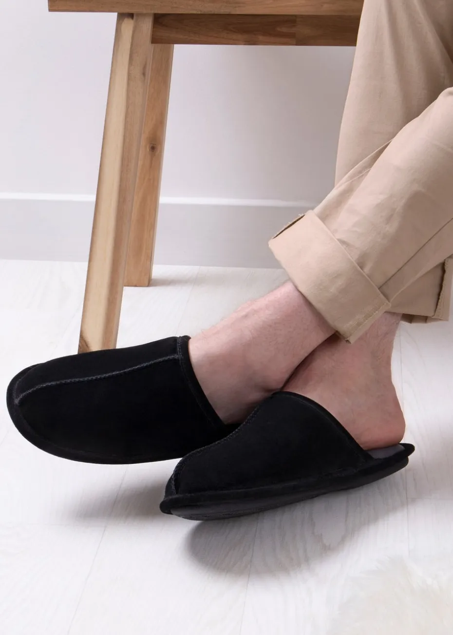 Totes Isotoner Black Real Suede Mule Slipper