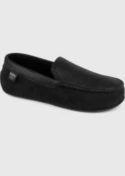 Totes Isotoner Black Square Patterned Smart Moccasin Slipper