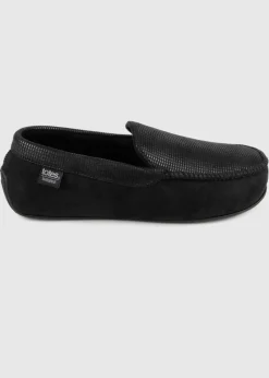 Totes Isotoner Black Square Patterned Smart Moccasin Slipper