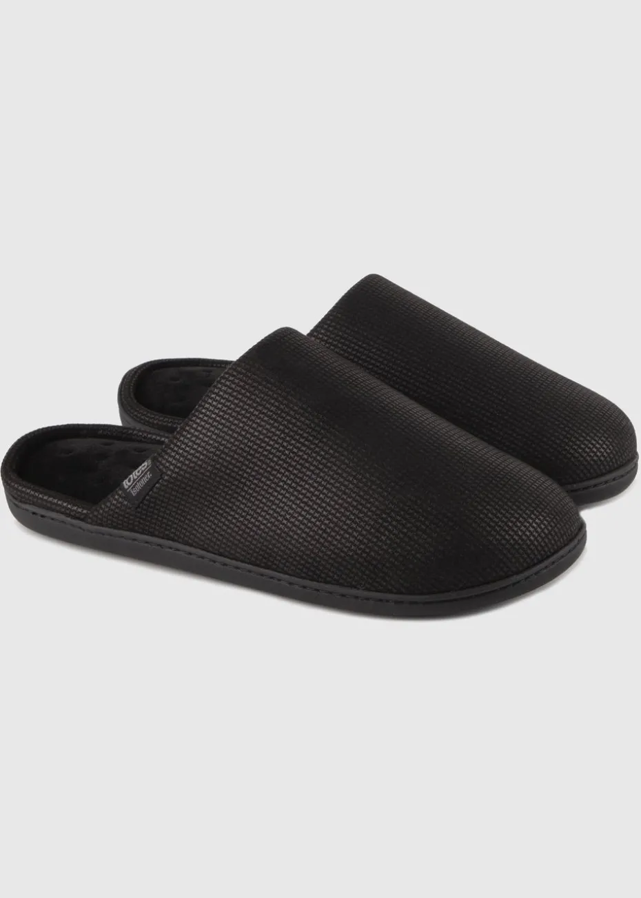 Totes Isotoner Black Square Patterned Smart Mule Slipper