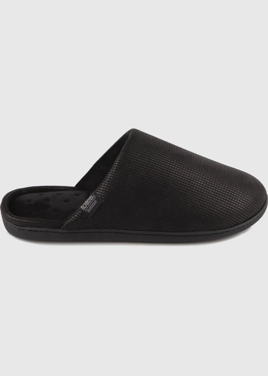 Totes Isotoner Black Square Patterned Smart Mule Slipper