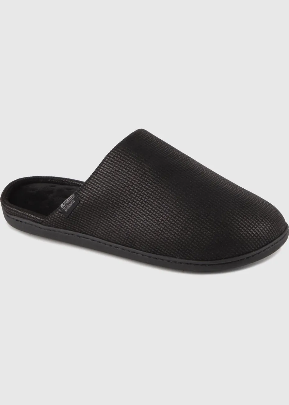 Totes Isotoner Black Square Patterned Smart Mule Slipper