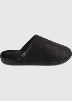 Totes Isotoner Black Square Patterned Smart Mule Slipper