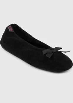 Totes Isotoner Black Terry Ballerina Slippers