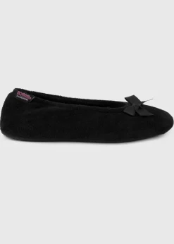 Totes Isotoner Black Terry Ballerina Slippers