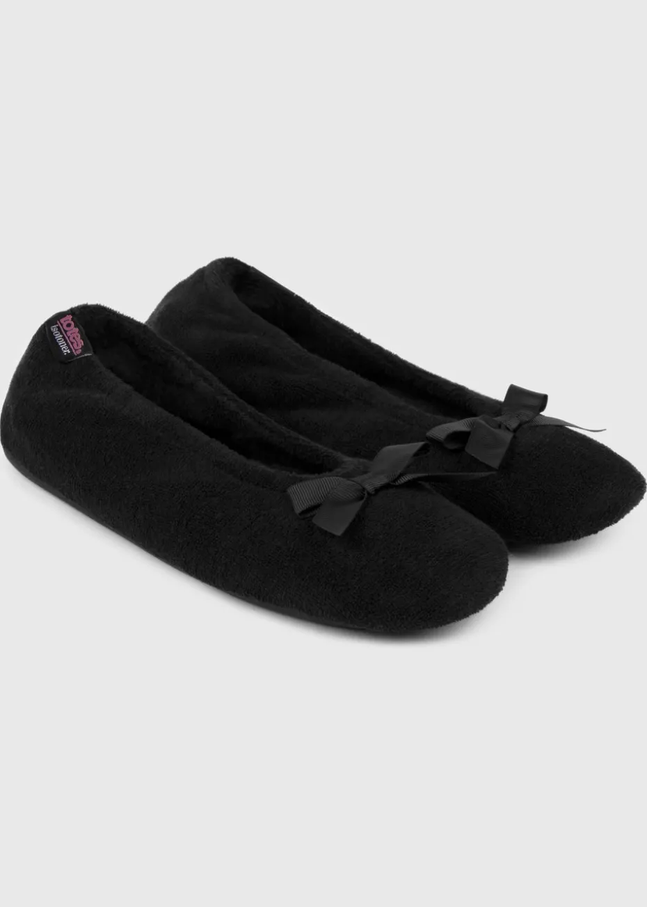 Totes Isotoner Black Terry Ballerina Slippers