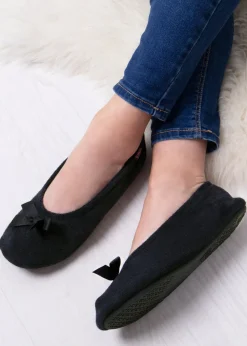 Totes Isotoner Black Terry Ballerina Slippers