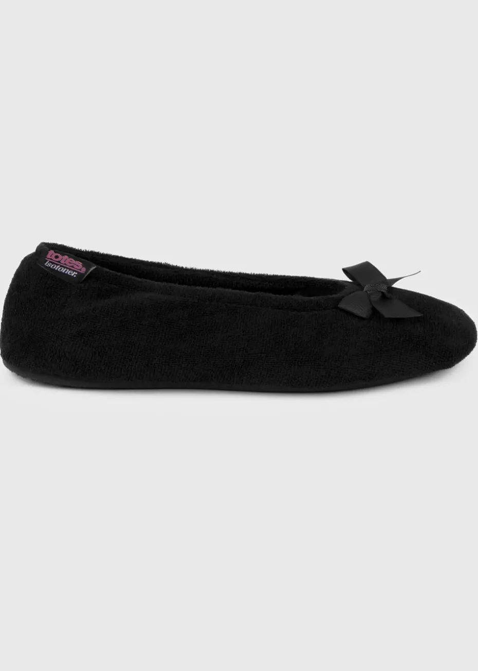Totes Isotoner Black Terry Ballerina Slippers