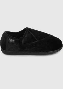 Totes Isotoner Black Velour Closed Back Slipper With Velcro Opening