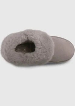 Totes Isotoner Grey Genuine Suede Bootie With Fur Cuff & Lining