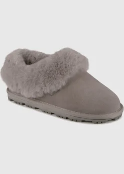 Totes Isotoner Grey Genuine Suede Bootie With Fur Cuff & Lining