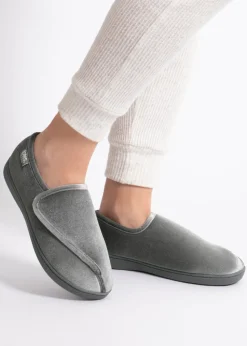Totes Isotoner Grey Ladies Sparkle Velour Closed Back Slipper